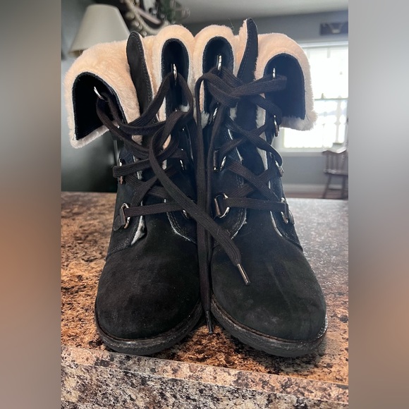 Cole Haan Black suede and faux shearling boots - Picture 6 of 9